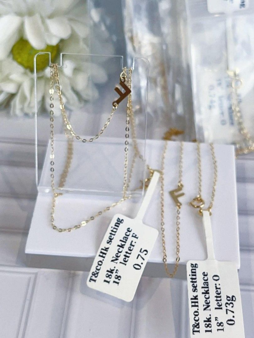 18k HongKong setting gold initial necklace (Category: Necklaces) located in Manila. Submitted by bhelgoldseller2ndaccount (Listing ID 1460834390, Image 2). Description: New!!✨New!!✨New!! Authentic 18k Hk setting Golds 8500/g 💯pawnable/naisasanla 💯with high appraisal rate 💯good investment 💯Direct supplier price 👉OPEN for resellers 🌺please take time to evaluate their actual sizes and grams 👉Best panggift for all occasions ✅ Sold per grams no