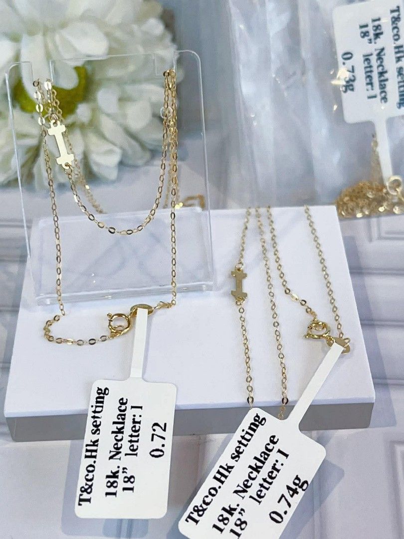 18k HongKong setting gold initial necklace (Category: Necklaces) located in Manila. Submitted by bhelgoldseller2ndaccount (Listing ID 1460834390, Image 3). Description: New!!✨New!!✨New!! Authentic 18k Hk setting Golds 8500/g 💯pawnable/naisasanla 💯with high appraisal rate 💯good investment 💯Direct supplier price 👉OPEN for resellers 🌺please take time to evaluate their actual sizes and grams 👉Best panggift for all occasions ✅ Sold per grams no