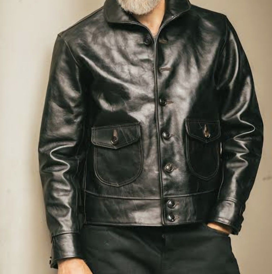 1920s cossack repro jacket (Category: Coats, Jackets and Outerwear) located in Baguio. Submitted by thriftrot (Listing ID 1460818431, Image 3). Description: 1920s reproduction of cossack jacket thick but soft cowhide leather brand new condtion no issue large L25 W23 shoulder 18.5 sleeve 24 loc. baguio add shipping fee .