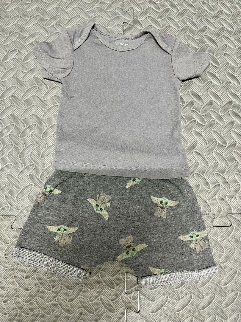 3pc. StarWars Bundle (Category: Babies & Kids Fashion) located in Rodriguez. Submitted by she_finds (Listing ID 1460918592, Image 3). Description: 3-6 months Shorts and Jogger - Starwars brand Gray tshirt- Hanes.