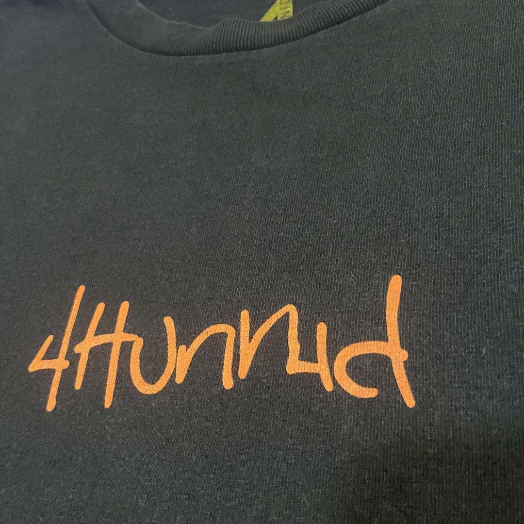4HUNNID Black T-Shirt Medium (Category: Tshirts & Polo Shirts ) located in Quezon City. Submitted by vs.thrift444 (Listing ID 1460779069, Image 3). Description: - Black 4HUNNID T-shirt - Size: Medium - Material: 100% Cotton - Design: 4HUNNID logo on front and repeated on back - Ideal for: Casual wear 9/10 color rate 20x28.