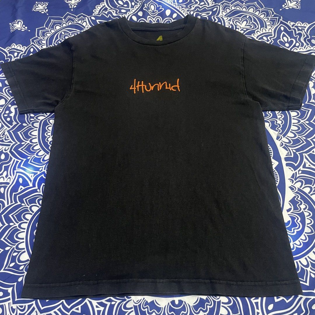 4HUNNID Black T-Shirt Medium (Category: Tshirts & Polo Shirts ) located in Quezon City. Submitted by vs.thrift444 (Listing ID 1460779069, Image 1). Description: - Black 4HUNNID T-shirt - Size: Medium - Material: 100% Cotton - Design: 4HUNNID logo on front and repeated on back - Ideal for: Casual wear 9/10 color rate 20x28.
