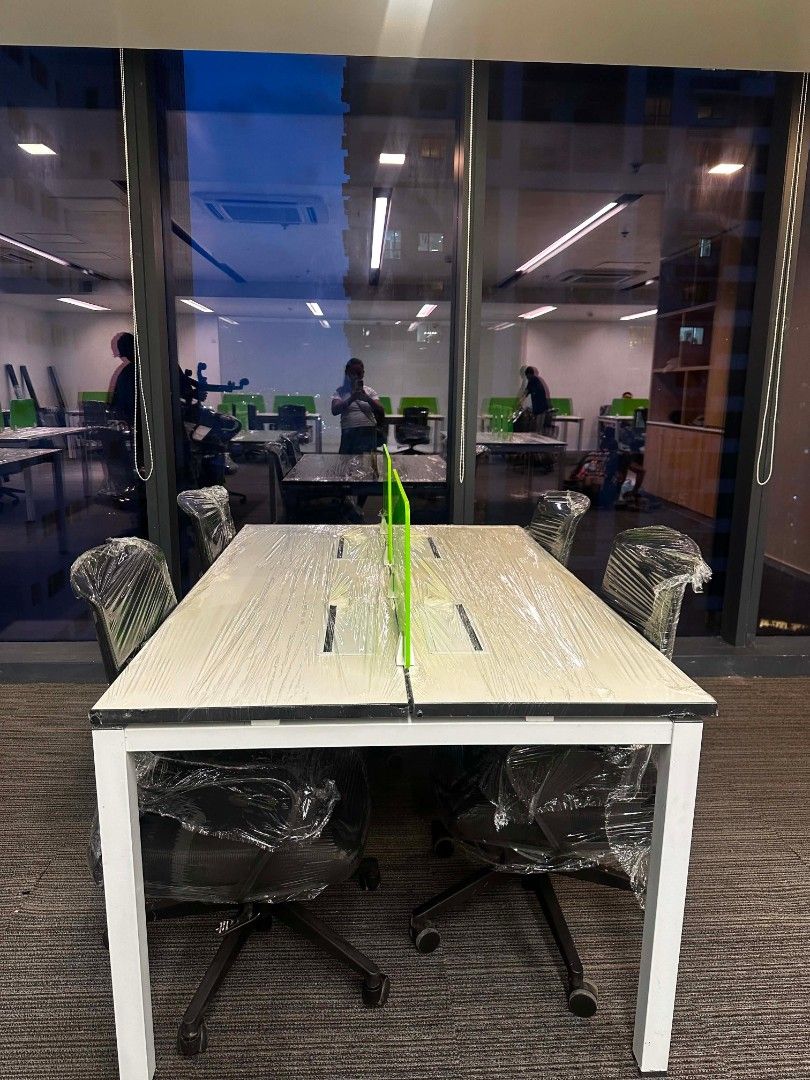 4-Person Workstation Table with Dividers and Cable Tray (Category: Tables & Sets) located in Manila. Submitted by Persephone13 (Listing ID 1460763503, Image 3). Description: - Workstation table designed for 4 persons - Generous table size: 160cm x 100cm - Includes green dividers for enhanced privacy - Equipped with cable tray outlets for organized wire management - Ideal for both office and home environments - Ready for immediate setup 4 - seater