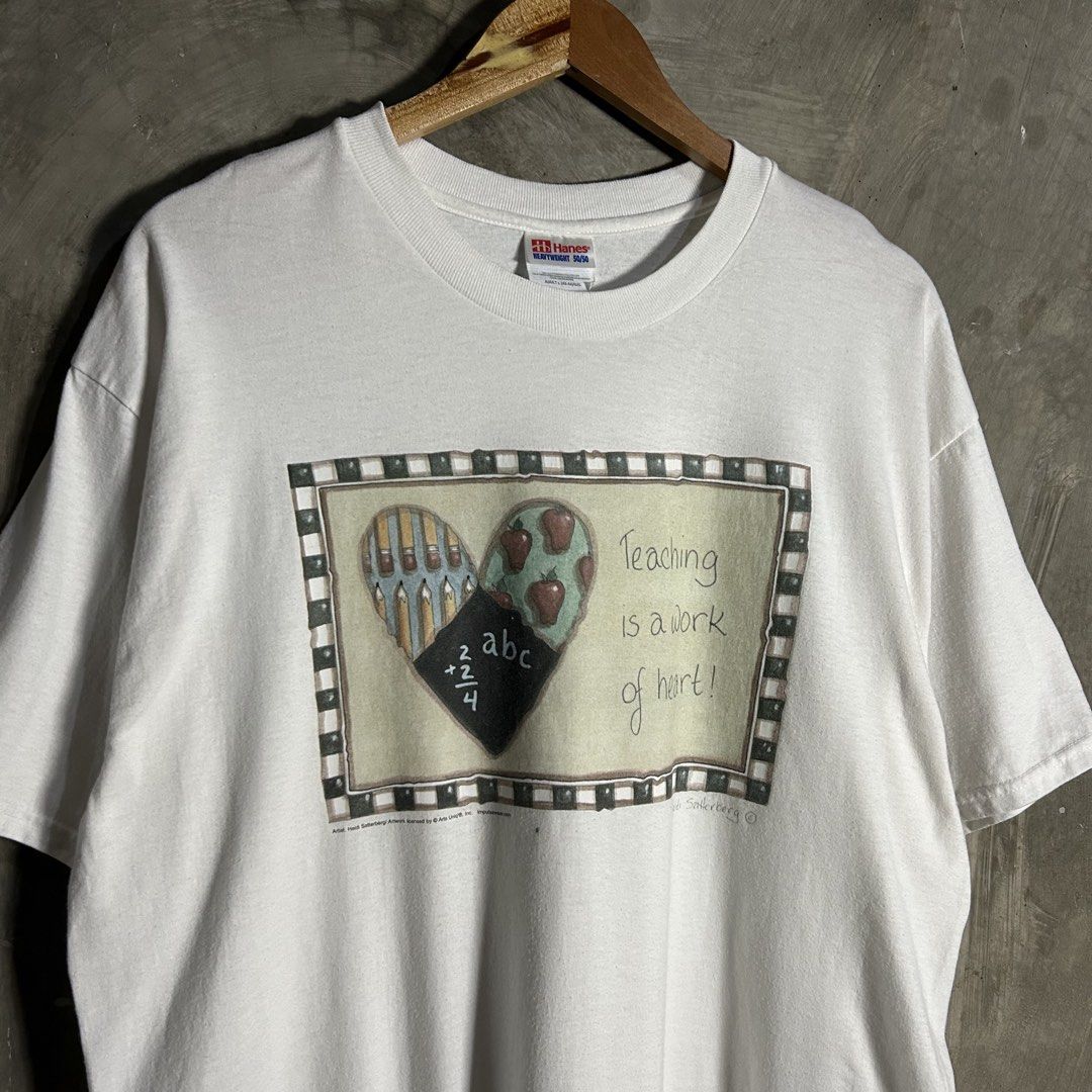 90’s Teaching Is A Work Of Heart Tee (Category: Tshirts & Polo Shirts ) located in Tayabas. Submitted by streetdepartment (Listing ID 1460904492, Image 2). Description: 90’s Teaching Is A Work Of Heart Tee Measurements (inches): Width: 22.3” Length: 29.3” Tagged as Large Excellent condition Flaw/s: minimal hairlines & dot stain .