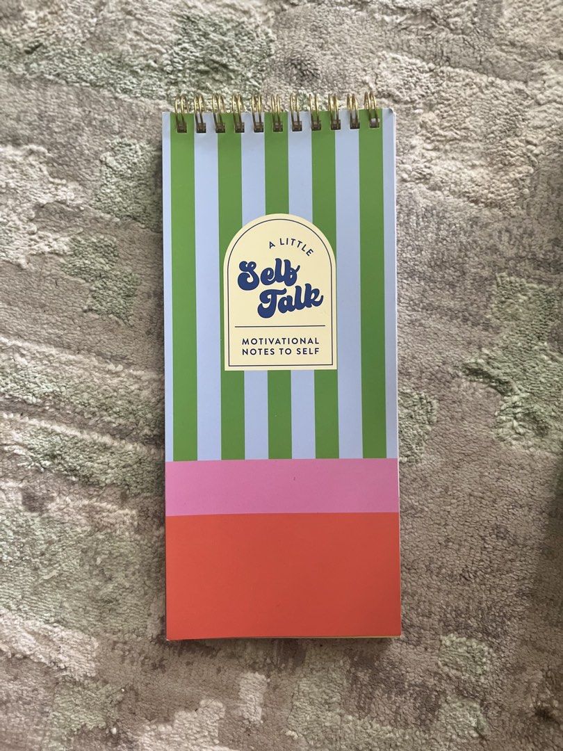 A Little Self Talk Motivational Notes to Self Spiral Notebook (Category: Stationery & School Supplies) located in Valenzuela. Submitted by marinnette84771 (Listing ID 1460742061, Image 1). Description: - Motivational notebook with 60 sheets - Ideal for jotting down thoughts and affirmations - Features a fun, colorful striped design - Spiral bound for easy page turning - Convenient size for bags or desks - Inspires you daily! Bought from US 🇺🇸 o
