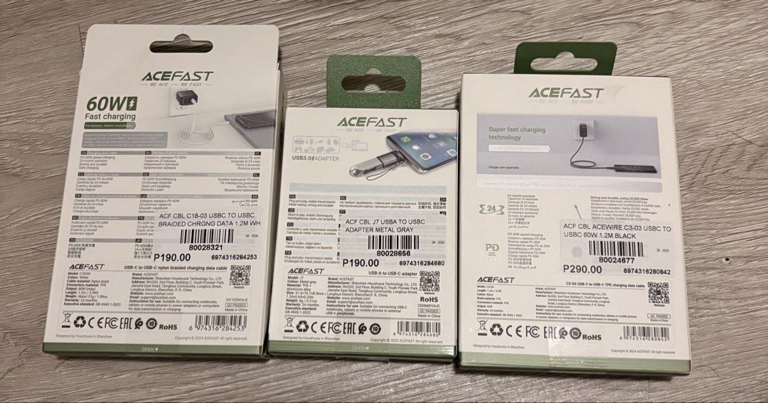 Acefast cord and usb-c adapter (Category: Chargers & Cables) located in Cavite. Submitted by arin.08 (Listing ID 1460840673, Image 2). Description: Nabili ko sa beyond the box for extra sana kaso hindi ko na need. Take all lang.