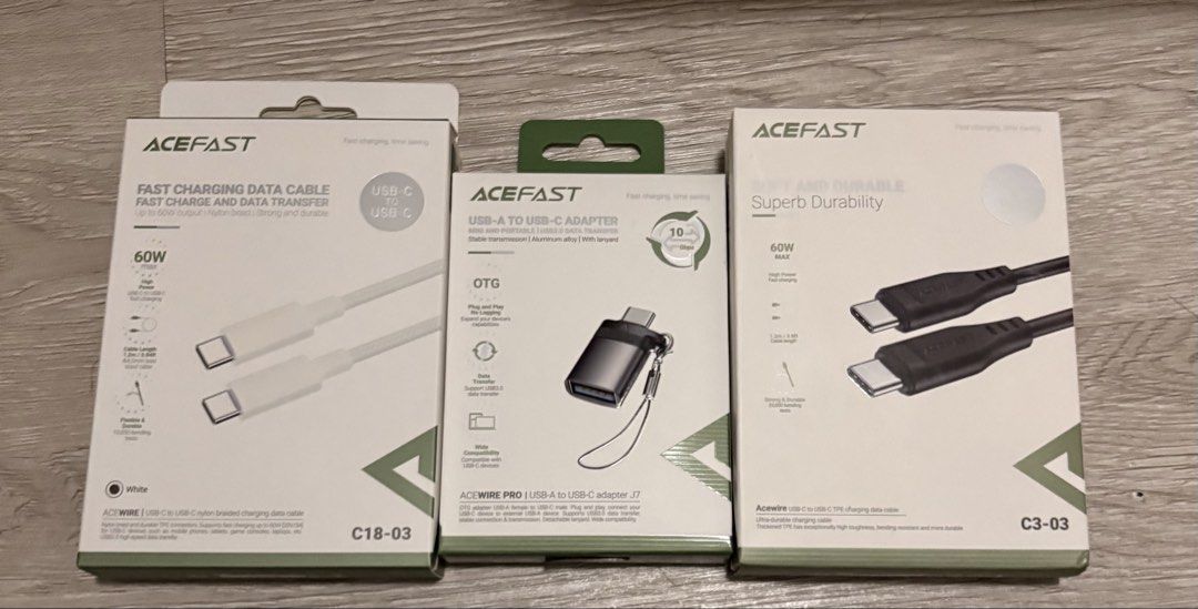 Acefast cord and usb-c adapter (Category: Chargers & Cables) located in Cavite. Submitted by arin.08 (Listing ID 1460840673, Image 1). Description: Nabili ko sa beyond the box for extra sana kaso hindi ko na need. Take all lang.