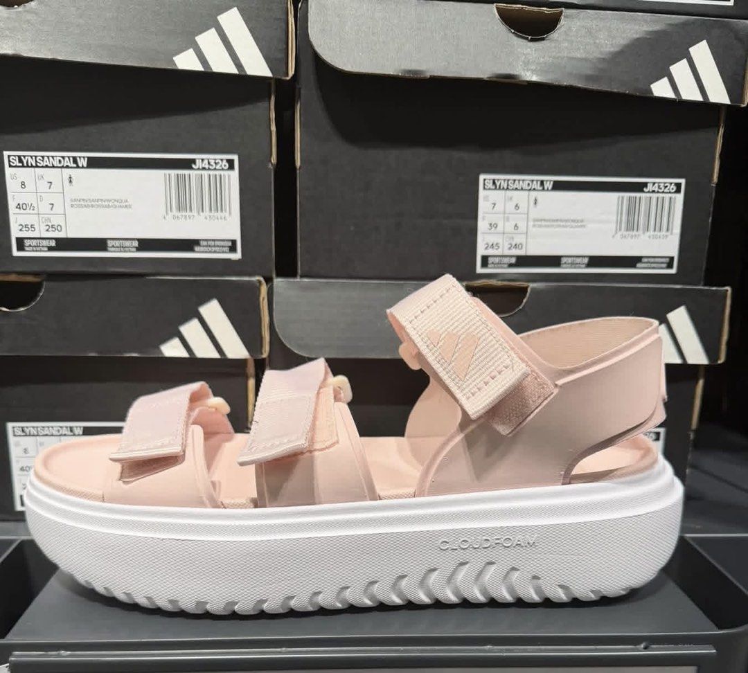 Adidas SLYN Sandals (Category: Sandals) located in Cavite. Submitted by yhannashoppe_08 (Listing ID 1460815724, Image 2). Description: Preorder Adidas SLYN women's platform sandals adjustable straps and a thick white Cloudfoam sole Size: 23.5cm (6.5) 24.5cm (7.5) from japan Guaranteed 💯 no box Plus shipping fee.