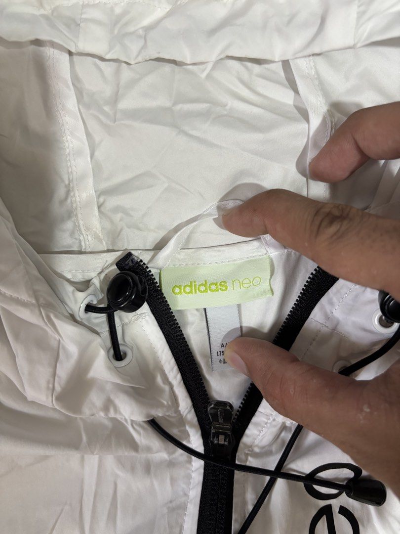 ADIDAS windbreaker (Category: Coats, Jackets and Outerwear) located in Cagayan de Oro. Submitted by thriftcgyph (Listing ID 1460824996, Image 2). Description: ADIDAS WINDBREAKER ₱350 ISSUE STAIN IN LEFT SHOULDER COMPLETE TAGS No size ON TAG COLOR RATE: 9/10 L : 25.5 x W: 19.5.