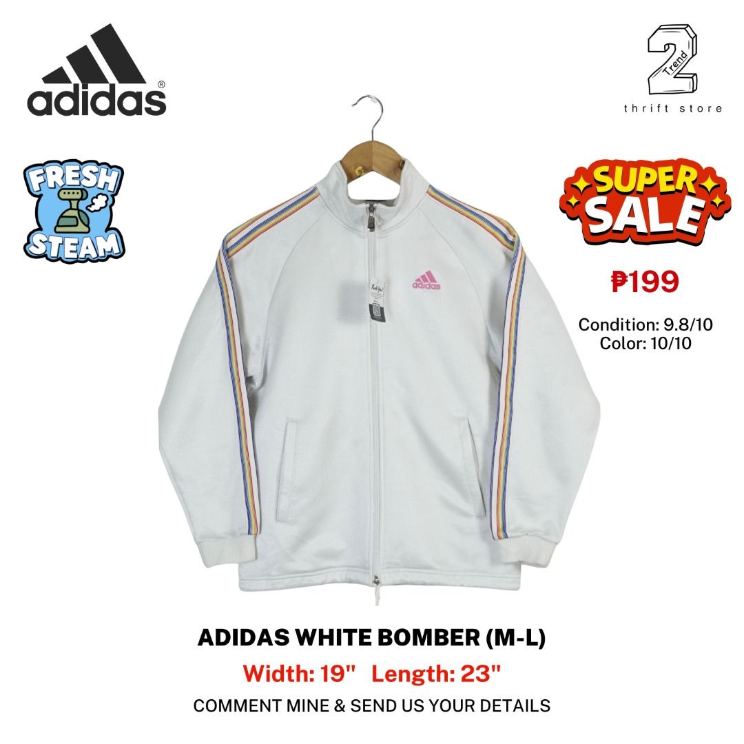 Adidas Womens White Bomber Jacket Medium Weight (M-L) (Category: Coats, Jackets and Outerwear) located in Marikina City. Submitted by 2trend_thrift (Listing ID 1460790469, Image 1). Description: .