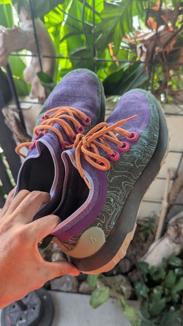 All Birds Shoes (Category: Sneakers) located in Mati. Submitted by kepsky00 (Listing ID 1460783837, Image 1). Description: - All Birds - Eye-catching purple and green colorway with vibrant orange laces - Ideal for trail running adventures or comfortable everyday wear - Excellent tread on the sole for reliable grip - Ready for your next outdoor escapade!.