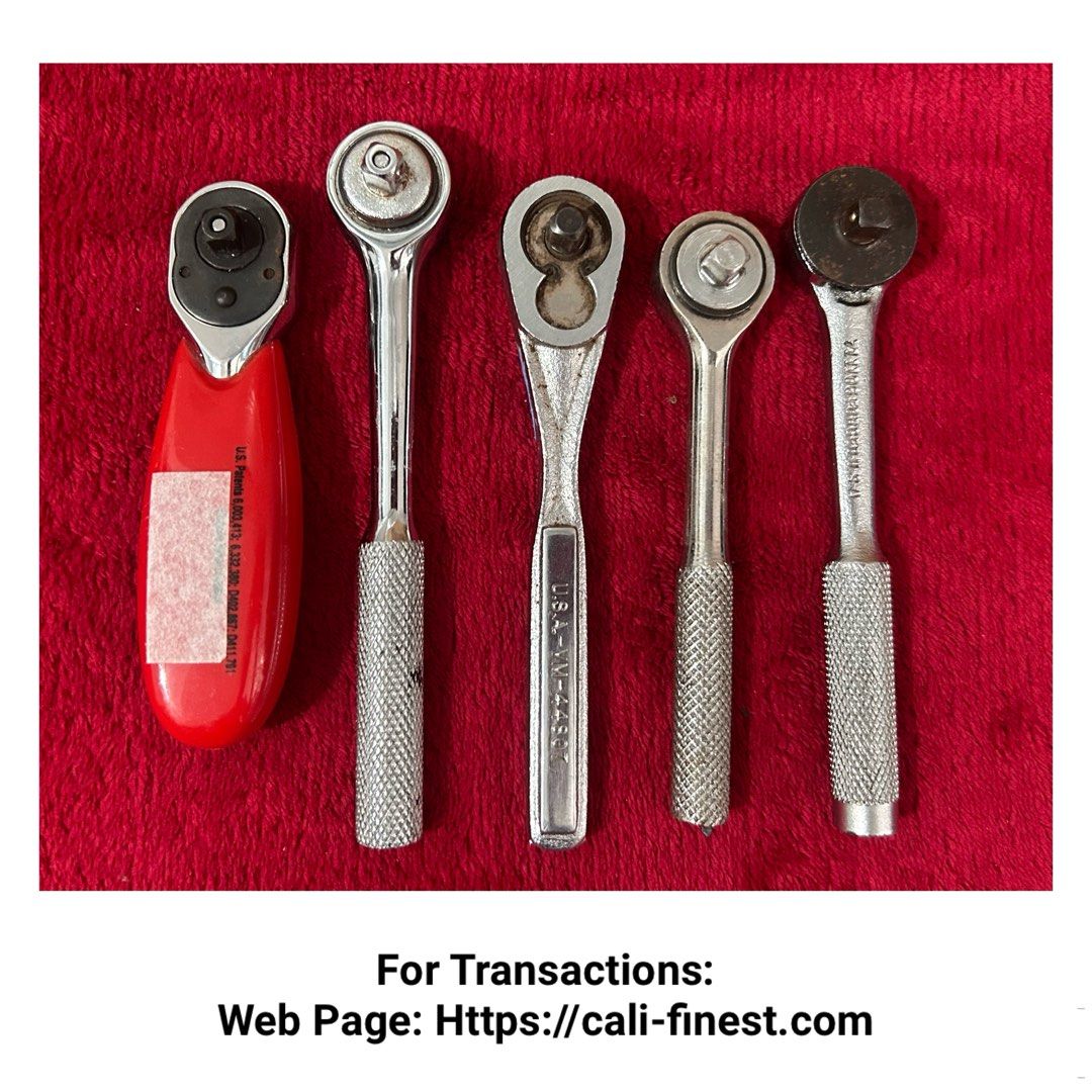 Assorted Brand 1/4 Drive Ratchet (Category: Everything Else Others) located in Pasig City. Submitted by califinestcollectibles (Listing ID 1460746437, Image 1). Description: Assorted Brand 1/4 Drive Ratchet HT#0050 •Powerbuilt 1/4 (4.2 inch) - 380 •Jensen USA (5.5 inch) - 420 •Craftsman USA 44807 (5.2 inch) - 400 •Unbranded 1/4 (4.6 inch) - 260 •Easco Forged USA 71116 (5.2 inch) - 600 Original/Authentic From USA Pick Up at One Oasis condominium o
