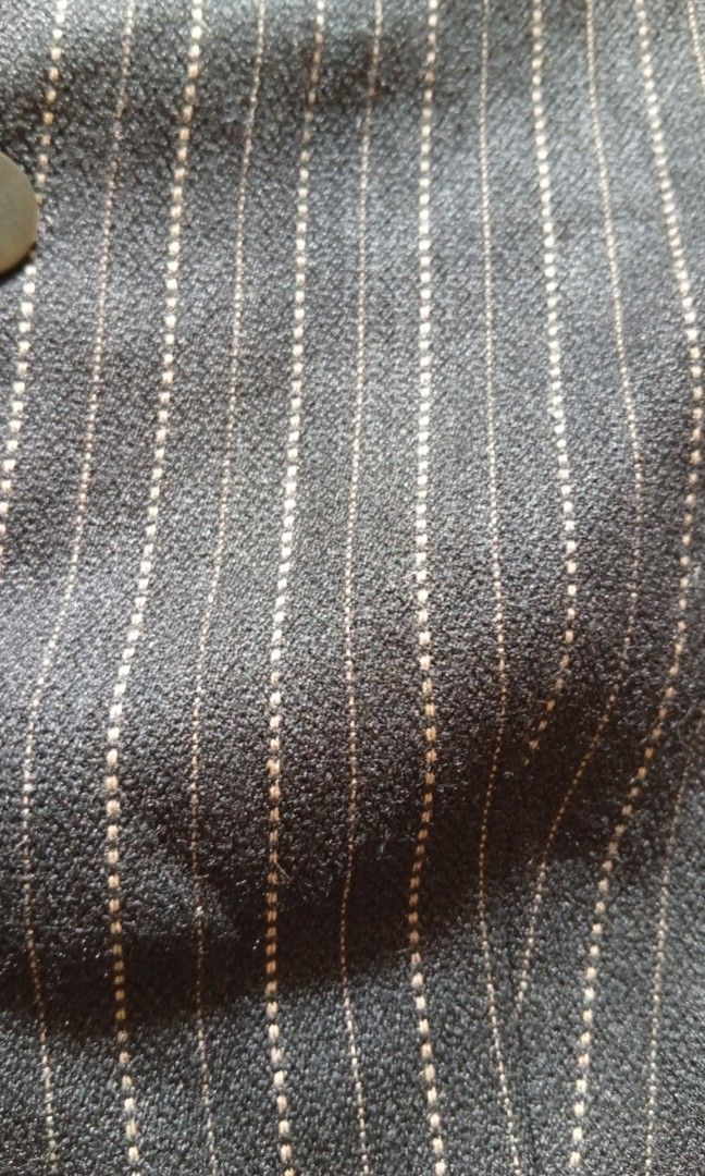 August Silk Black Pin Striped Blazer (Category: Coats, Jackets and Outerwear) located in Quezon City. Submitted by jojoleen28 (Listing ID 1460757819, Image 3). Description: Measurements: Chest when buttoned 34" Waist when buttoned up to 30" Length 28" Sleeves length 21".