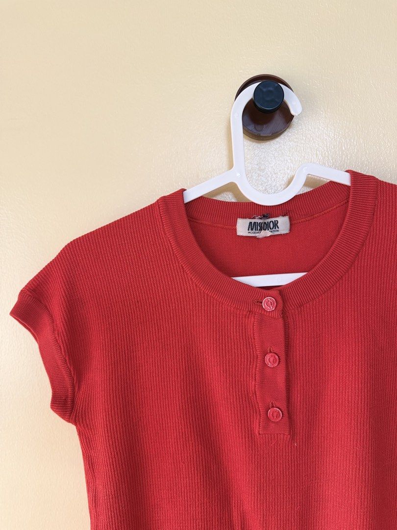 Auth Miss Dior Knitted top (Category: Blouses) located in Bulacan. Submitted by milobearrr (Listing ID 1460797414, Image 2). Description: Authentic Miss Dior Knitted top Red M on tag but xs-small best fit.