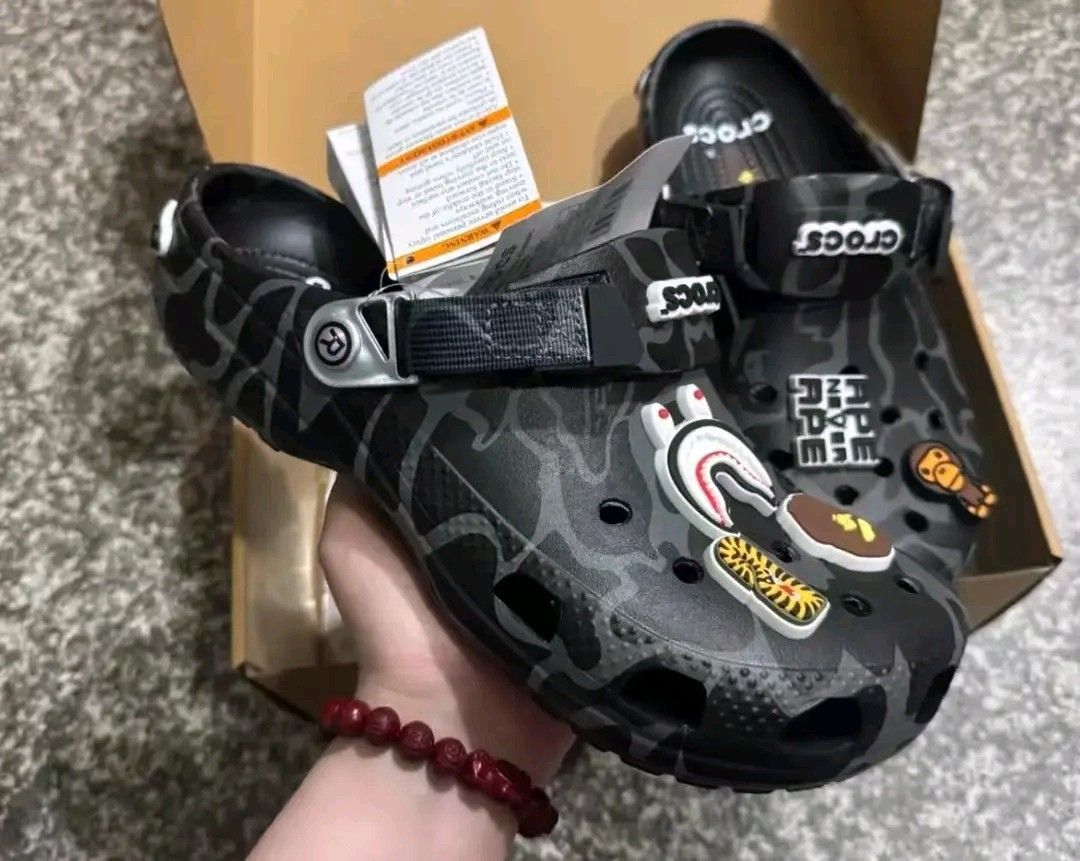 Bape Crocs (Category: Slippers & Slides) located in Manila. Submitted by puretiger_a2ce98 (Listing ID 1460766775, Image 1). Description: Bape Crocs Available size For Men's 40 41 42 43 44 45 Available size For women 36 37 38 39 40.