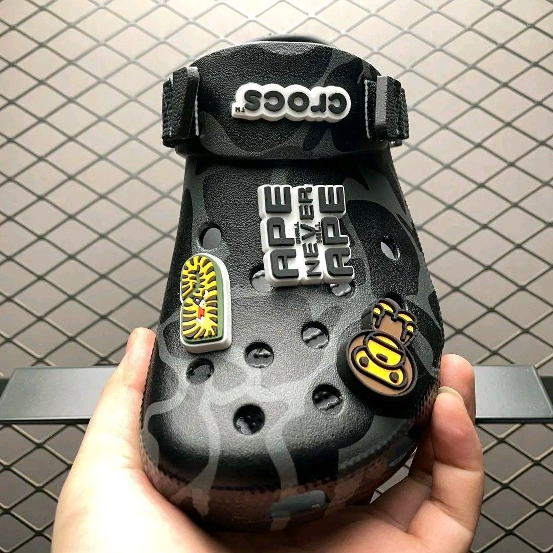 Bape x Crocs Collaboration (Category: Slippers & Slides) located in Manila. Submitted by puretiger_a2ce98 (Listing ID 1460911488, Image 1). Description: Featured Product: Bape x Crocs Collaboration - Clog Sandals. Brand new, high-quality product. Sizes available: M4 (36-37), M5 (37-38), M6 (38-39), M7 (39-40), M8 (41-42), M9 (42-43), M10 (43-44), M11 (45-46). Product Code: 18TDEF47..