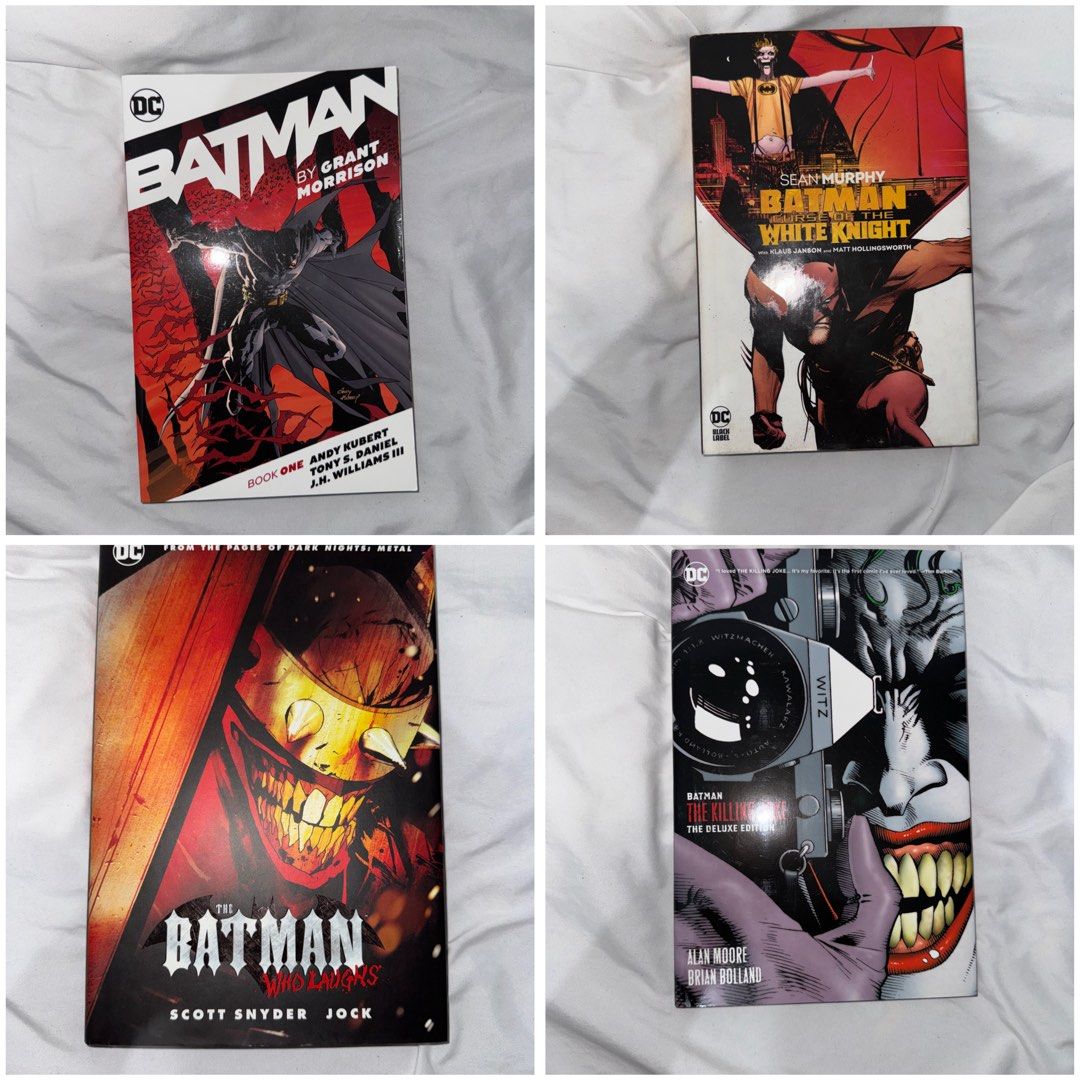 BATMAN COMICS SET (Category: Comics & Manga) located in Manila. Submitted by broke.student.bookshelf (Listing ID 1459242377, Image 1). Description: Batman by Grant Morrison - BRAND NEW Curse of White Knight - BRAND NEW Batman Who Laughs - BRAND NEW Killing Joke Deluxe Edition - BRAND NEW SOLD Long Halloween - WELL READ W/ SHELFWEAR SOLD Watchmen - WELL READ W/ SHELFWEAR Batman Justice Buster Vol 1 - Like New .