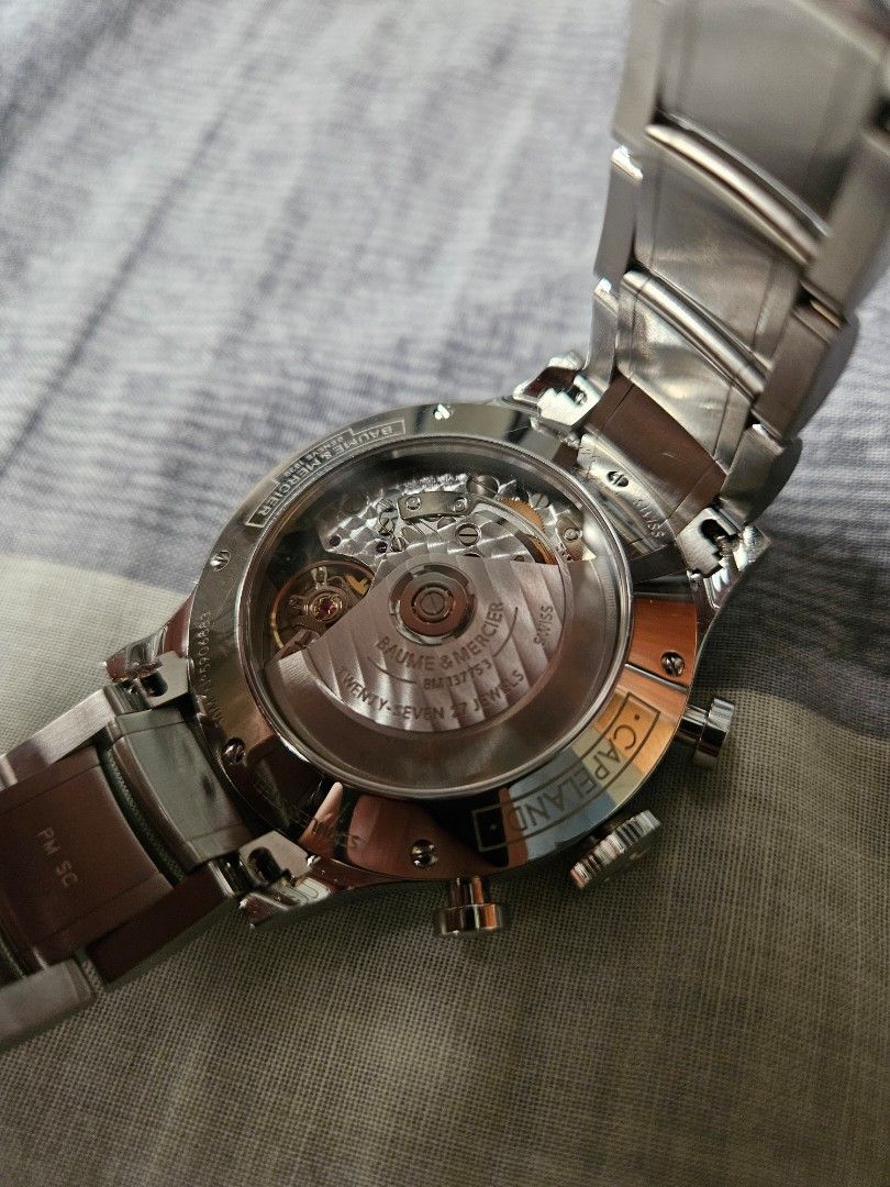 Baume & Mercier Capeland Chronograph Automatic Watch (Category: Men's Watches) located in Manila. Submitted by slickzy (Listing ID 1460757673, Image 2). Description: Baume & Mercier Capeland Automatic Chronograph Condition: 9++/10 (Runs well and keeps very good time) Price: Php. 98,000 Only! Complete with Box, Papers, Extra Links, etc. RFS: Unloading Considering Trade to Tudor Ranger or BB58, Grand Seiko Automatic or Cartier Automatic Small to Me