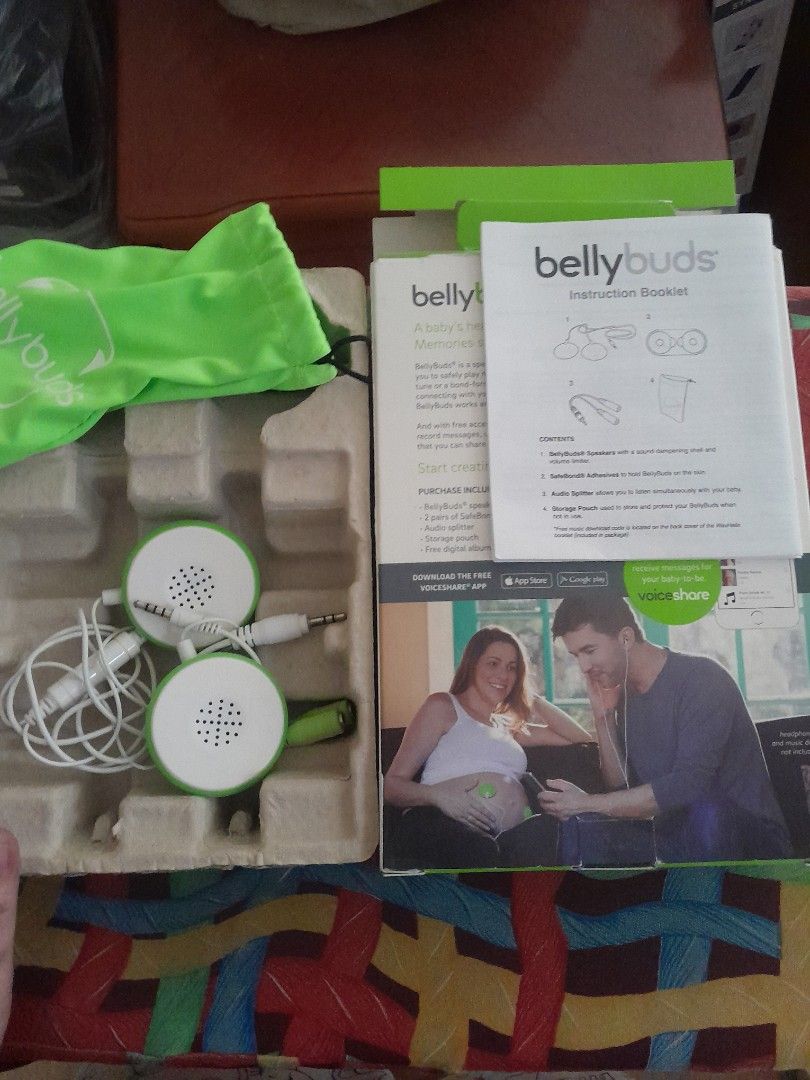 Bellybuds Pregnancy Music Speaker System (Category: Maternity Care) located in Angeles City. Submitted by declutterhub (Listing ID 1460801079, Image 2). Description: - Play music for your baby-to-be with Bellybuds. - Share sounds and music with your little one during pregnancy. - System includes speakers, audio splitter, and a carrying pouch. - Easy to connect and use with your device. - Perfect for bonding with your baby before birth..