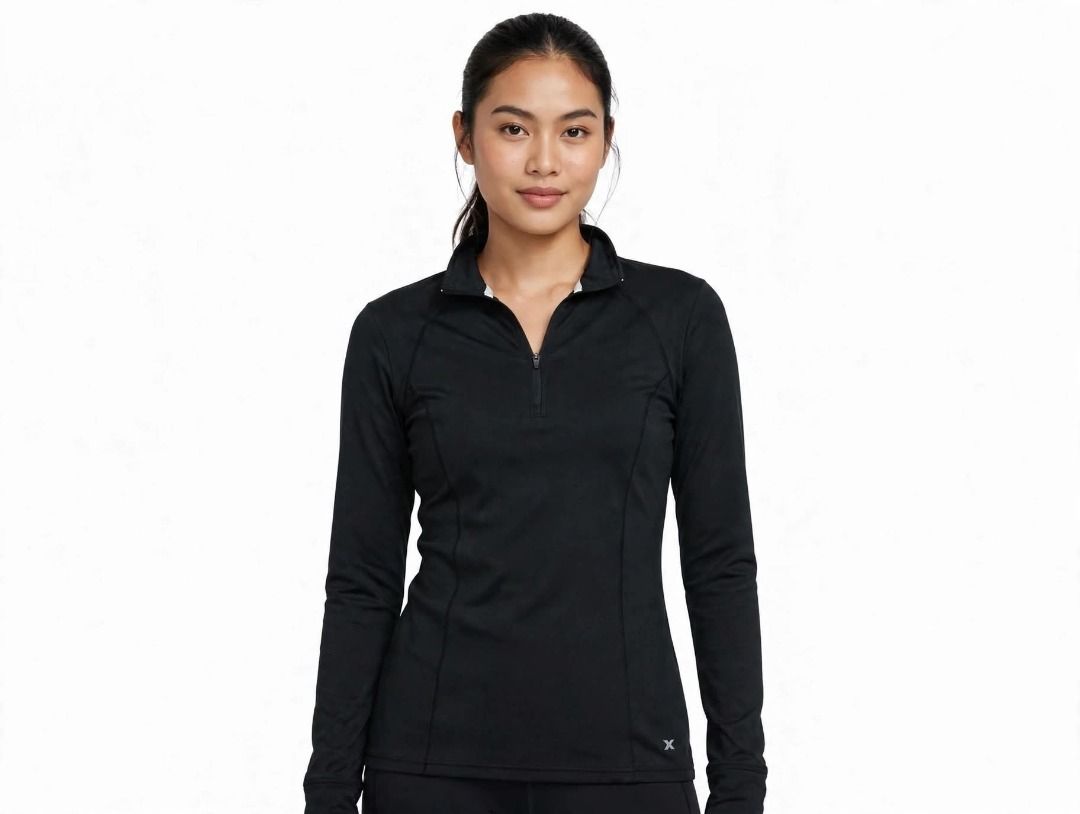 Black Long Sleeve Zip#41 (Category: Longsleeves) located in Caloocan City. Submitted by outfitloop (Listing ID 1460762983, Image 1). Description: - Zip neck detail - Ideal for workouts - Comfortable and breathable fabric - Features a small logo on the side IMPORTANT: • 1st photo is an AI styling/model preview for reference on how the item may look when worn. • Please refer to the actual photos for the item’s true appearance and condition. • Color