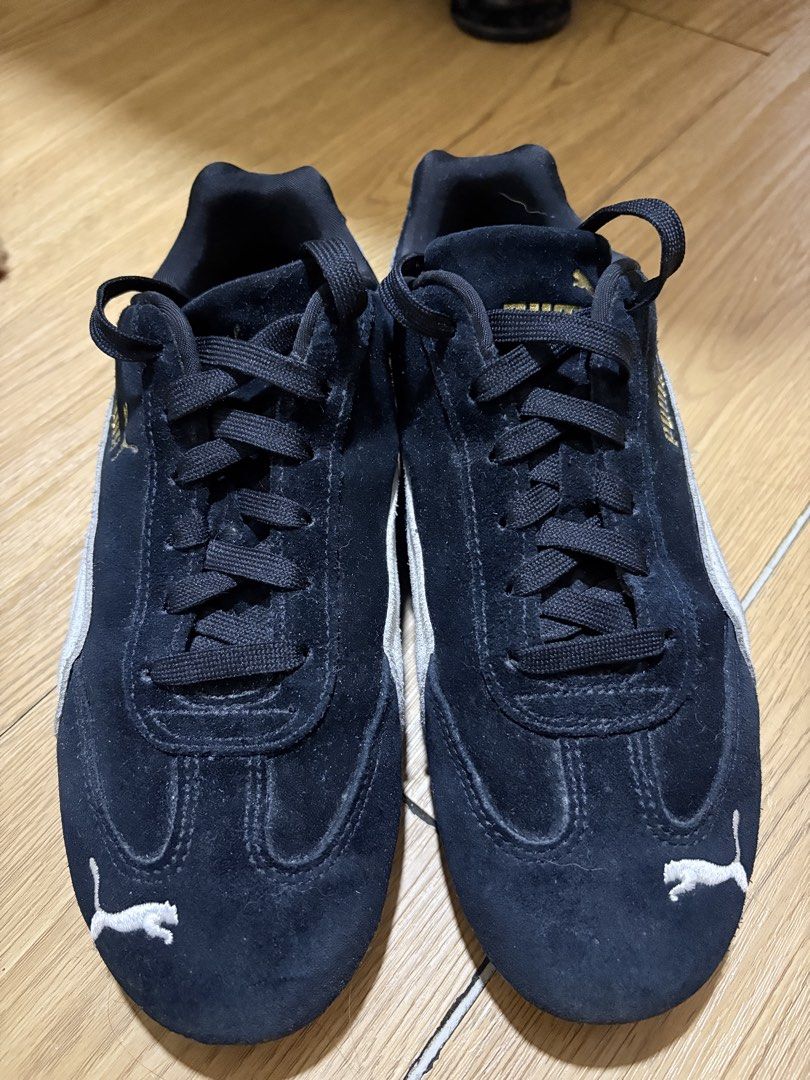black suede puma speedcat (Category: Sneakers) located in Bocaue. Submitted by cleodeclutters (Listing ID 1460892724, Image 2). Description: ☆ original ☆ – no flaws except the puma gold logo tearing apart – needs a bit of cleaning mop : gcash, maribank, bdo mod : j&t, lalamove message for more details & inquiries ➔ payment first ➔ strictly no return & refund.