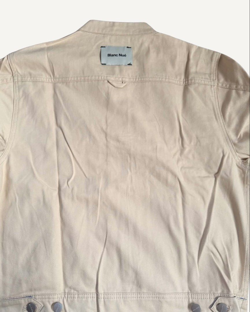 Blanc Nue Jacket (Category: Coats, Jackets and Outerwear) located in Pasig City. Submitted by revibed (Listing ID 1460727532, Image 3). Description: Blanc Nue Workwear Jacket in Khaki (blue) Size medium (see last photo for sizing) bought for ₱2,399 .