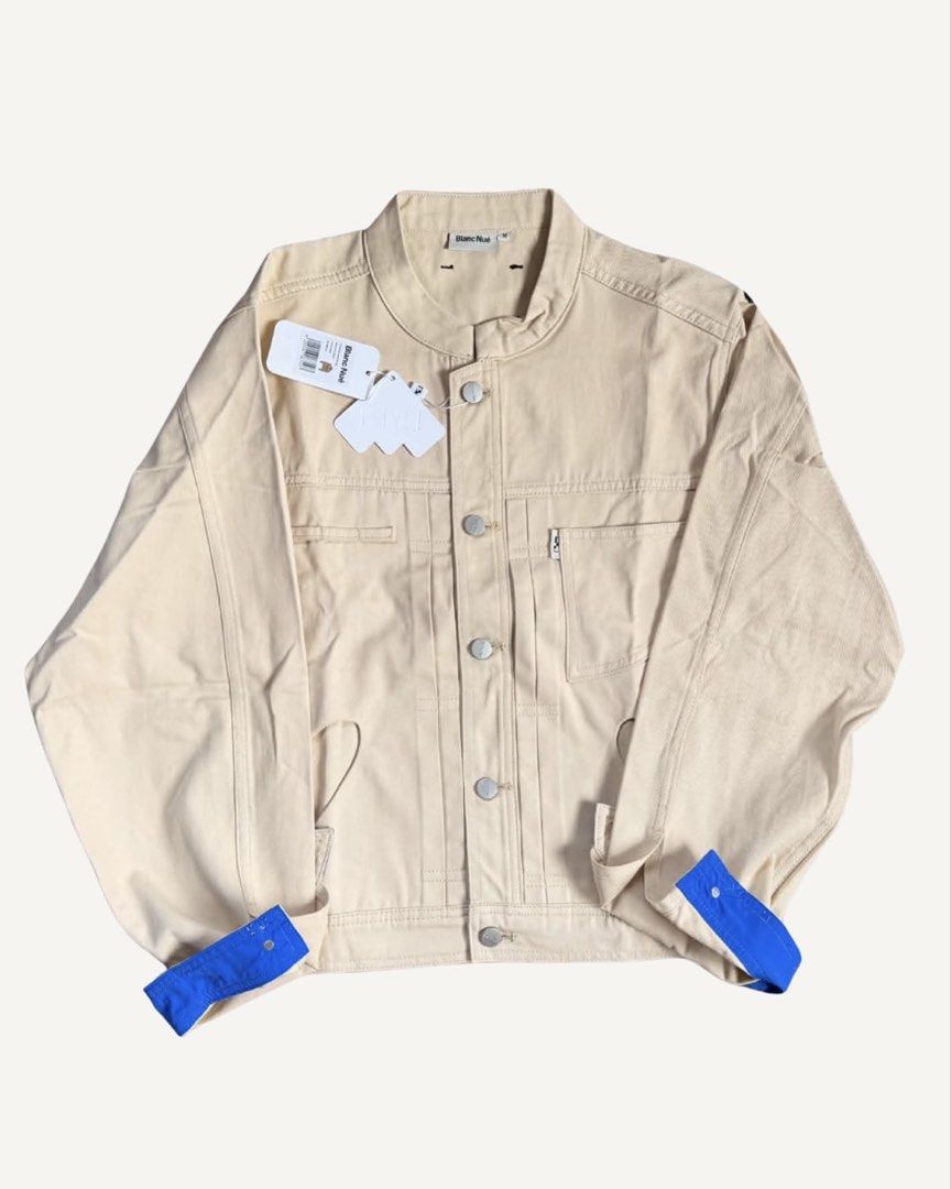 Blanc Nue Jacket (Category: Coats, Jackets and Outerwear) located in Pasig City. Submitted by revibed (Listing ID 1460727532, Image 1). Description: Blanc Nue Workwear Jacket in Khaki (blue) Size medium (see last photo for sizing) bought for ₱2,399 .