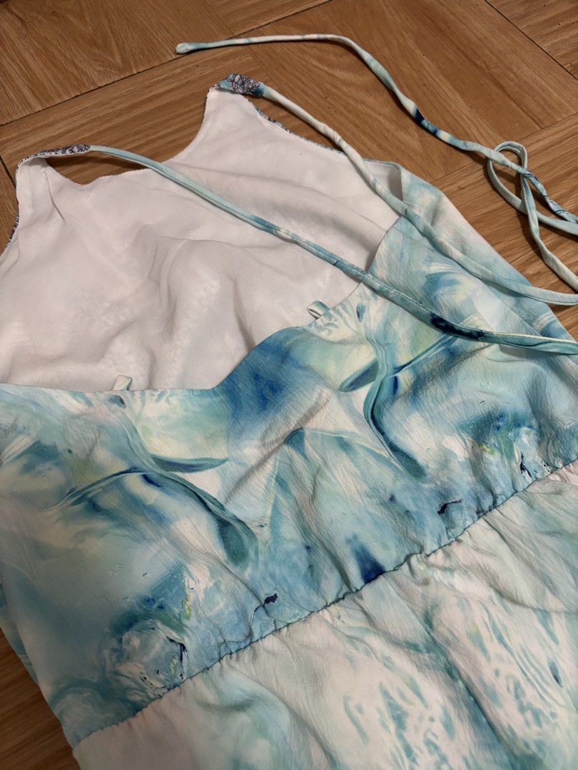 Blue & White Abstract Print Halter Neck Romper (Category: Rompers) located in Rizal. Submitted by jmcraftingphhandicrafts (Listing ID 1460878367, Image 3). Description: - Lightweight romper - Halter neck with tie-up straps - Beautiful abstract print (blue & white) - Elasticated waist for comfort - Ideal for beach days or casual outings - Easy to wear and stylish.