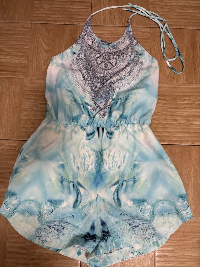 Blue & White Abstract Print Halter Neck Romper (Category: Rompers) located in Rizal. Submitted by jmcraftingphhandicrafts (Listing ID 1460878367, Image 1). Description: - Lightweight romper - Halter neck with tie-up straps - Beautiful abstract print (blue & white) - Elasticated waist for comfort - Ideal for beach days or casual outings - Easy to wear and stylish.