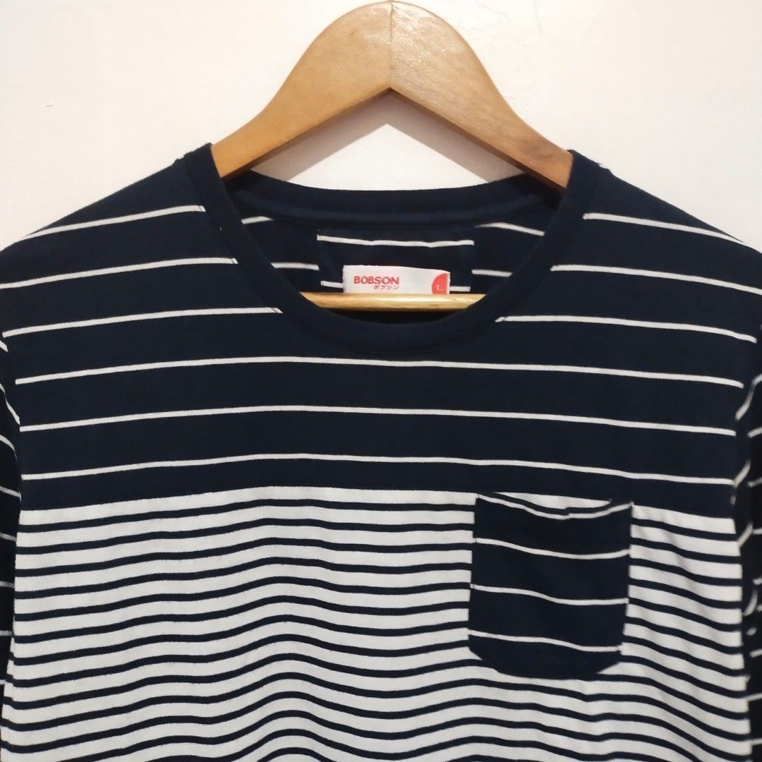 Bobson | Crew neck cut, single chest pocket with stripe pattern contrast (Category: Longsleeves) located in Subic. Submitted by mustardt_ (Listing ID 1460812341, Image 2). Description: size: 19.5in x 23in code: c708.