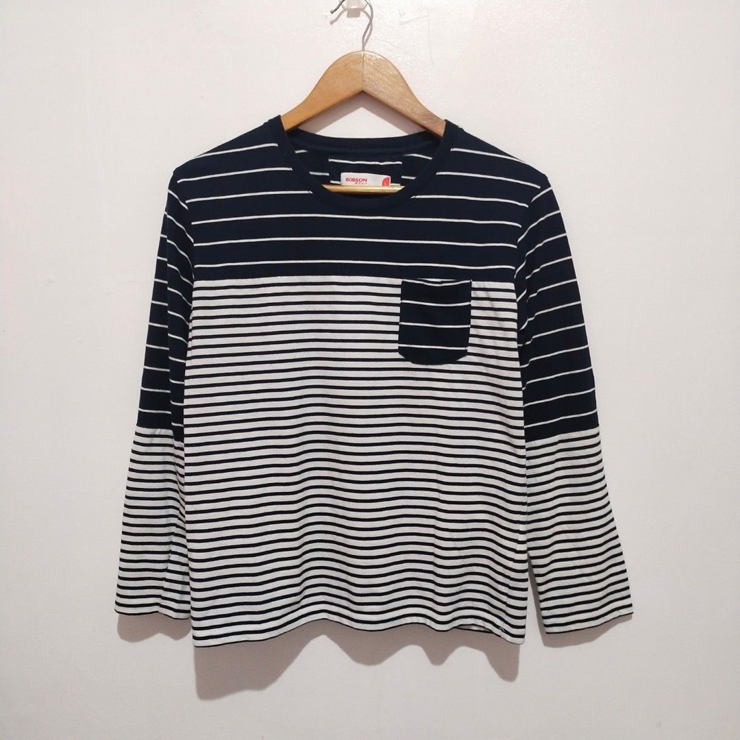 Bobson | Crew neck cut, single chest pocket with stripe pattern contrast (Category: Longsleeves) located in Subic. Submitted by mustardt_ (Listing ID 1460812341, Image 1). Description: size: 19.5in x 23in code: c708.