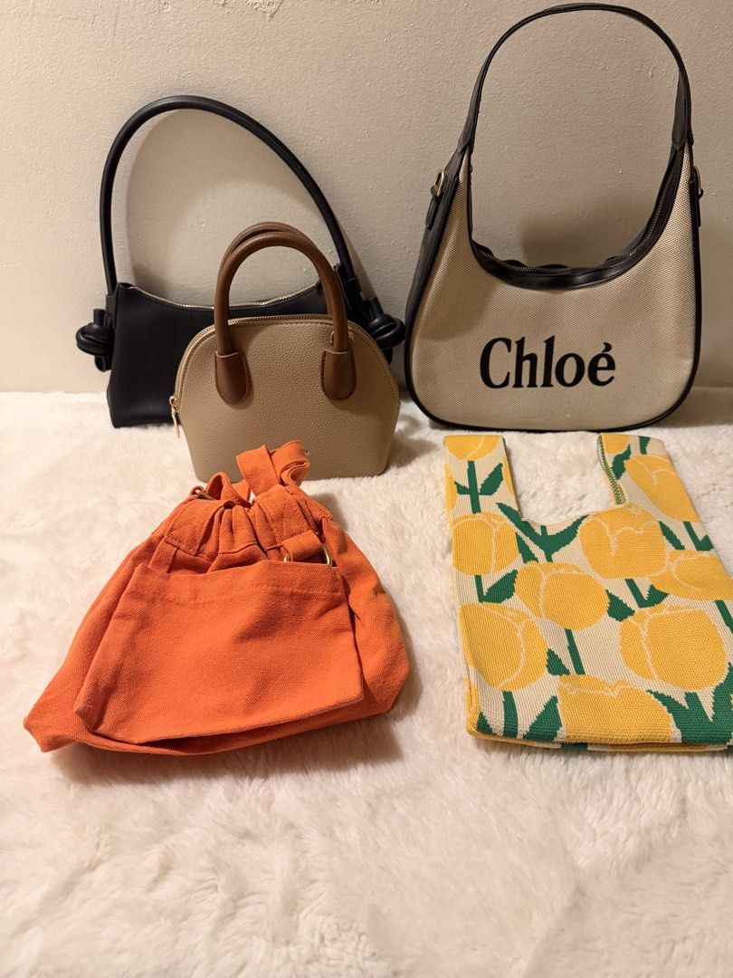 branded bag set (Category: Shoulder Bags) located in Floridablanca. Submitted by retroretrieve (Listing ID 1460735581, Image 3). Description: black bag - h&m orange - kultura (brandnew) brown bag - bostanten yellow crocheted bag chloe bag .