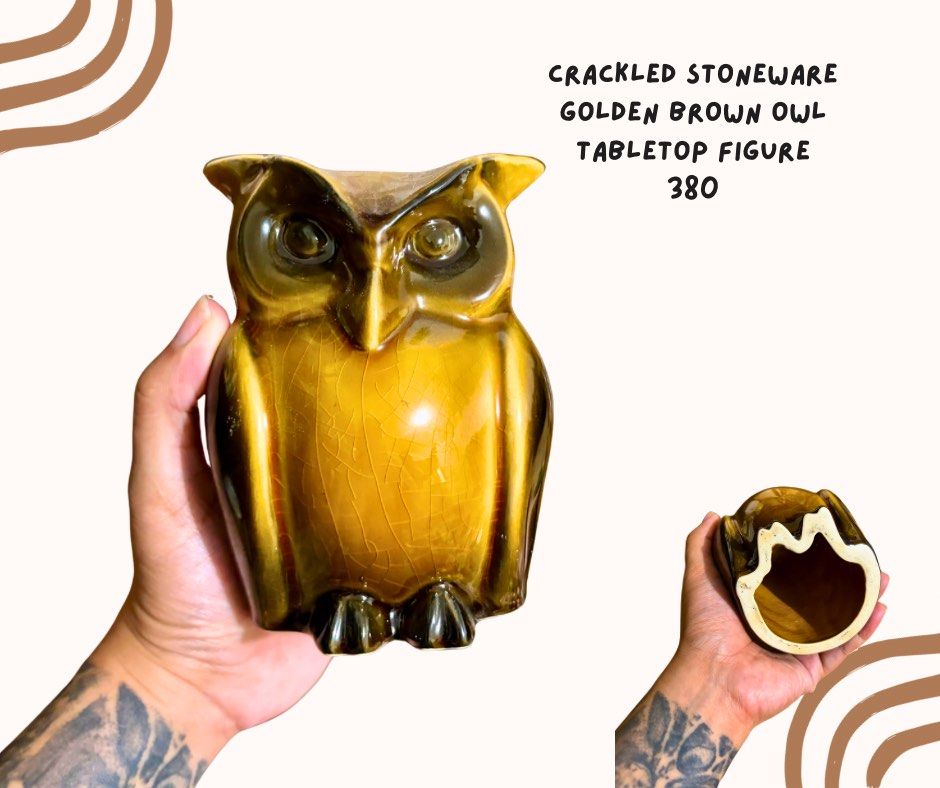Brown Crackled Stoneware Owl Tabletop Decor (Category: Other Home Decor) located in Pasig City. Submitted by homeyvibesph (Listing ID 1460815172, Image 1). Description: .