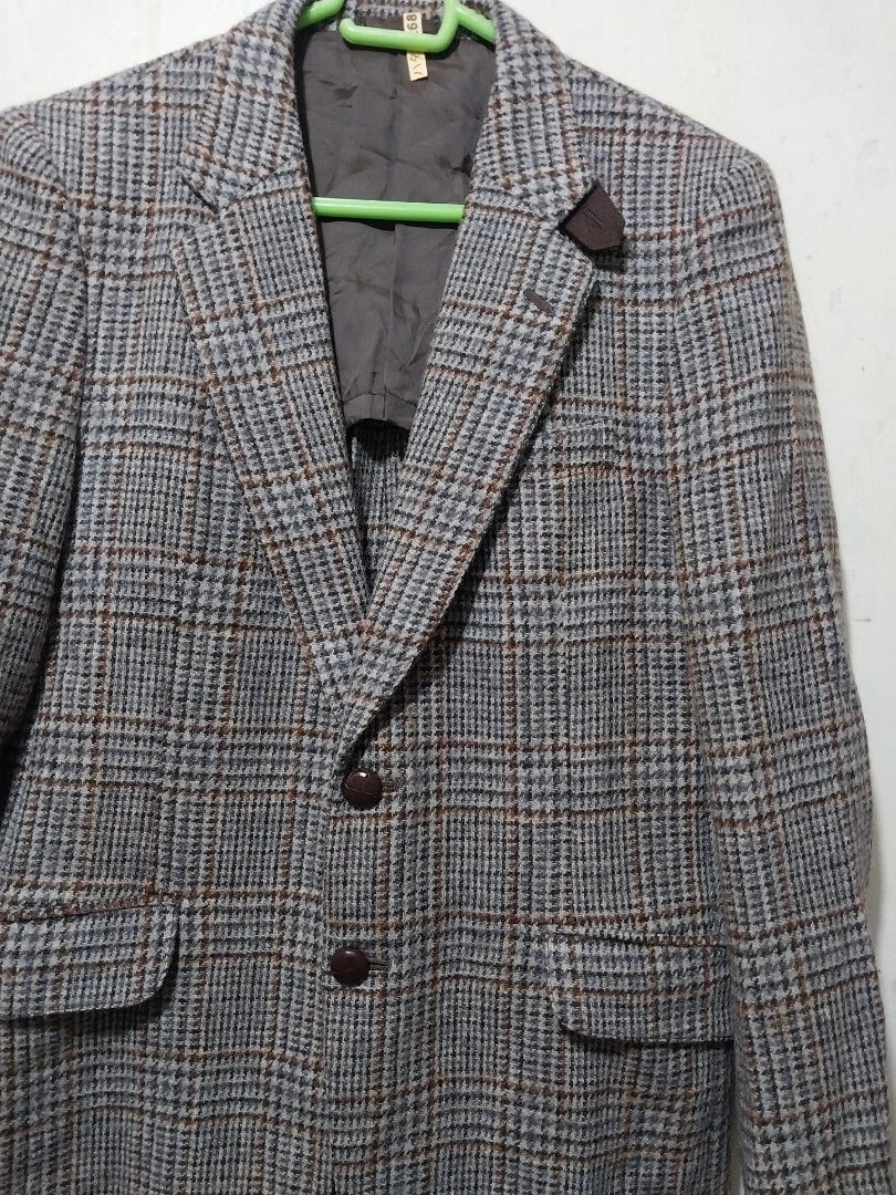 Brown Plaid wool tweed Blazer (Category: Coats, Jackets and Outerwear) located in Manila. Submitted by PrinceDani.Clothing (Listing ID 1460761264, Image 3). Description: brown plaid tweed wool blazer small fit 19in width 28in length 17in shoulder 22in sleeves unisex 100% wool excellent condition .
