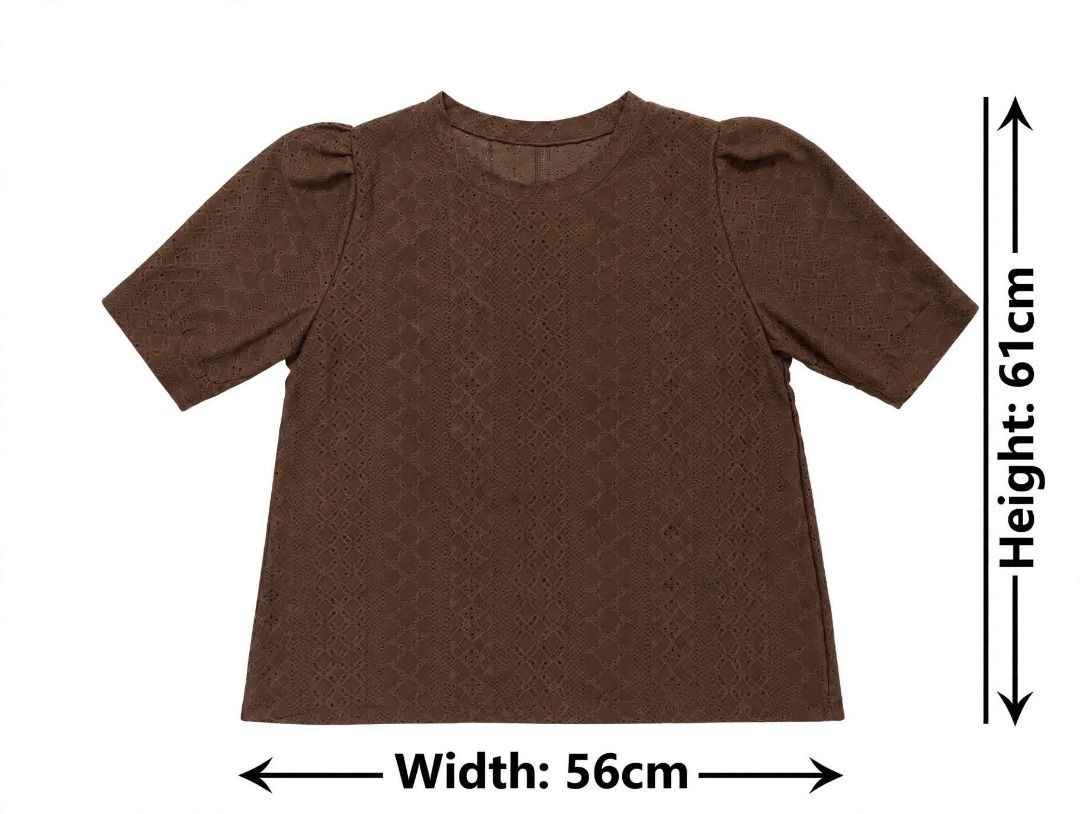 Brown Textured Puff Sleeve Top#39 (Category: Blouses) located in Caloocan City. Submitted by outfitloop (Listing ID 1460758468, Image 3). Description: - Textured brown top - Features cute puff sleeves - Round neckline - Comfortable for everyday wear IMPORTANT: • 1st photo is an AI styling/model preview for reference on how the item may look when worn. • Please refer to the actual photos for the item’s true appearance and condition. • Color may sl