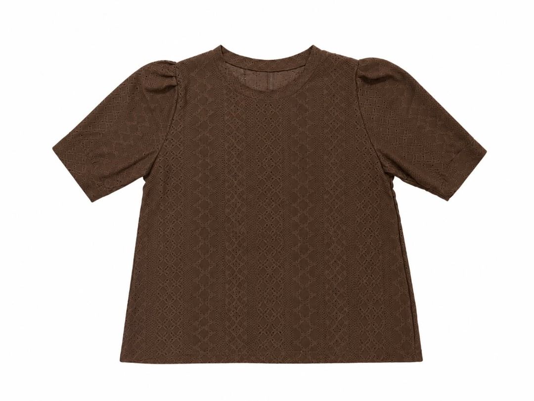 Brown Textured Puff Sleeve Top#39 (Category: Blouses) located in Caloocan City. Submitted by outfitloop (Listing ID 1460758468, Image 2). Description: - Textured brown top - Features cute puff sleeves - Round neckline - Comfortable for everyday wear IMPORTANT: • 1st photo is an AI styling/model preview for reference on how the item may look when worn. • Please refer to the actual photos for the item’s true appearance and condition. • Color may sl