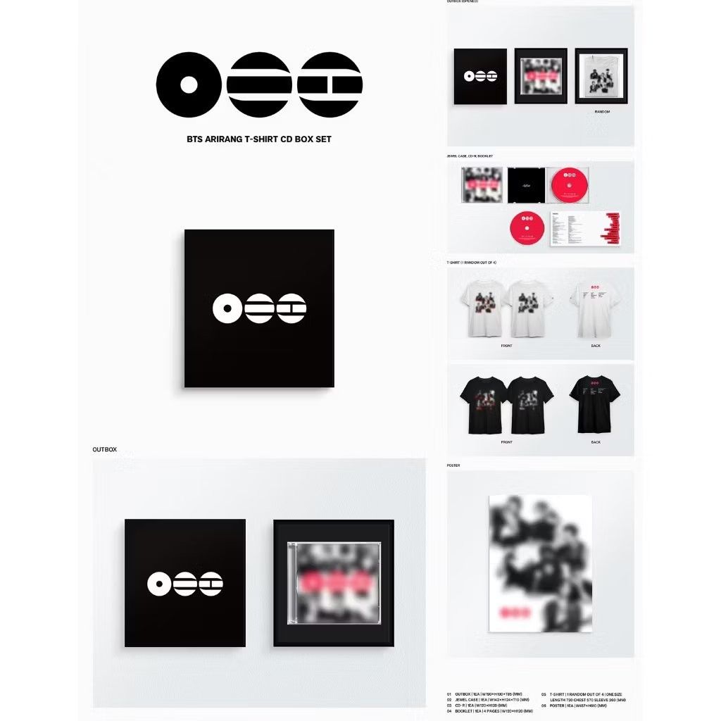 BTS Arirang T-shirt CD Box Set Ver (Category: K-Wave Merchandise) located in Pasig City. Submitted by budolsaur (Listing ID 1460860293, Image 2). Description: wts lfb ph 𖤐 BTS Arirang T-shirt CD Box Set Ver ➤ ₱ 2800 ➤ 300 DP; rembal 2 WEEKS ➤ ONHAND & SEALED 🏷 poca rpc photocard pc rm namjoon jin suga yoongi jhope hobi jimin taehyung v jungkook jk.