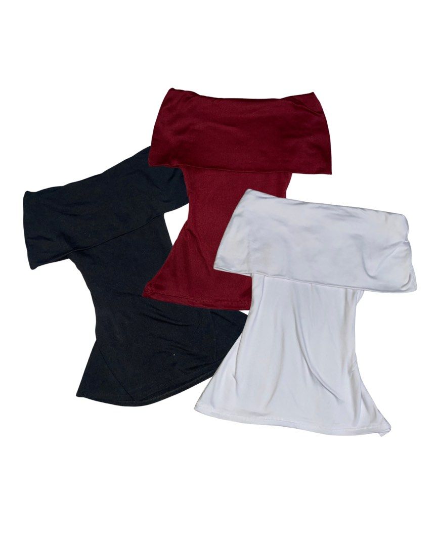 [BUNDLE] off-shoulder tops (Category: Others Tops) located in Manila. Submitted by rainy.finds (Listing ID 1460865752, Image 1). Description: stretchable can fit xs-m flaws: none w: 13 l: 17 sold as set only.