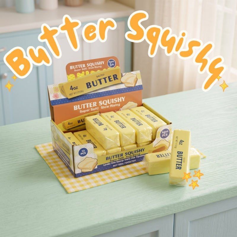 Butter Squishy Slow Rising Toy - 12 Pcs (Category: Kids Toys) located in Quezon City. Submitted by tanyachoa (Listing ID 1460790985, Image 1). Description: - Pack of 12 butter-shaped squishy toys - Super soft and slow rising - Ideal for stress relief - Cute desk decoration - Fun for kids and adults.