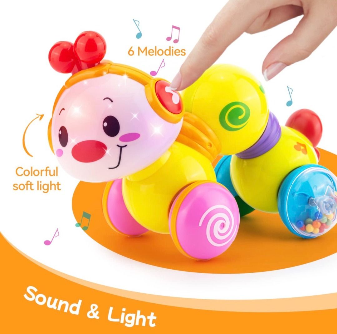 Caterpillar Musical Crawl Toy (Category: Infant Playtime) located in Makati City. Submitted by travelfinds34611 (Listing ID 1460835805, Image 3). Description: Caterpillar Musical Crawl Toy - Fun musical caterpillar toy for babies - Press down, let go & it rolls along the floor - Great for encouraging crawling - Minor scuffs from normal play GOOD CONDITION. MINOR SCUFF MARK ON FACE (BARELY NOTICEABLE) & ON BACK (SEE PHOTOS 9 & 10).