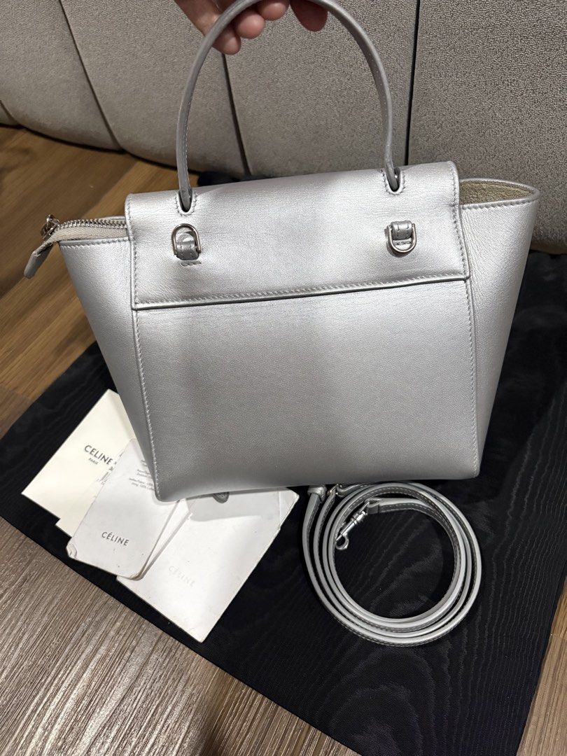 Celine Nano Belt Bag Silver Metallic Leather (Category: Luxury Bags & Wallets) located in Lucena. Submitted by lanatash (Listing ID 1460856901, Image 3). Description: - Authentic Celine Belt Bag - Cool Silver Metallic Finish - Signature Knot Detail - Detachable Shoulder Strap Included - Comes with Authenticity Cards & Dust Bag - Perfect for Dressing Up or Down.