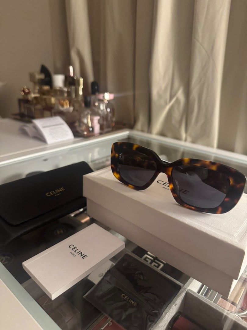 Celine Triomphe 04 Sunglasses in Acetate Tortoise shell (Category: Sunglasses & Eyewear) located in Las Pinas. Submitted by piscaries (Listing ID 1460747733, Image 1). Description: - Authentic Celine sunglasses - Tortoiseshell acetate frames - Classic rectangular shape - Triomphe logo detail on temples - Comes with original box, case, and dust bag - Purchased from Celine - Selling Price: ₱33,000.
