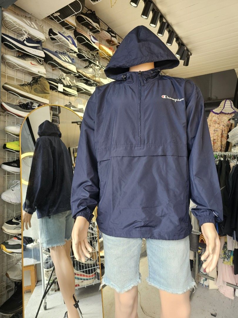 Champion Men's Stadium Packable Anorak Jacket (Category: Coats, Jackets and Outerwear) located in Baguio. Submitted by kayeonlineshop (Listing ID 1460740455, Image 1). Description: -Champion Packable Windbreaker in navy blue -Weather Resistance: Cut from a lightweight, wind-resistant, and water-resistant micro-poplin fabric layer designed to protect against light rain and sudden wind gusts -measurements included in the photos.