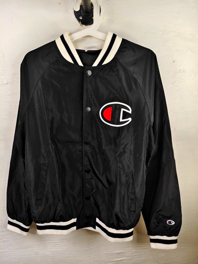 Champion Varsity Jacket (Category: Coats, Jackets and Outerwear) located in Rizal. Submitted by itsmecle0 (Listing ID 1460723154, Image 1). Description: Price 1099 Size: Small- Medium best fit medium Width:21.5 inches tape measurement Length:25.5 inches tape measurement Color:Black Color rate: 10 Condition Rate: 9.9 Issue: un sa buttons may scratches cut wash tags Other details: looks new excellent superb condition solid to pwede sa maselan🔥🔥🔥