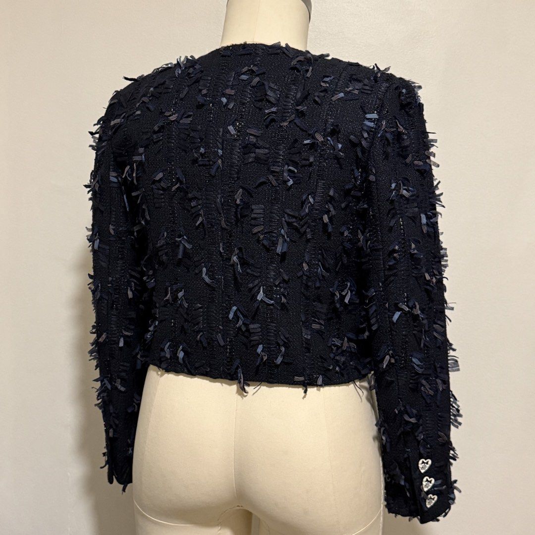 Chanel Tweed Jacket (Category: Luxury Apparel) located in Manila. Submitted by poppyany (Listing ID 1460915529, Image 3). Description: Chanel Tweed Jacket in Navy Blue. Size 40. Fits M-L.