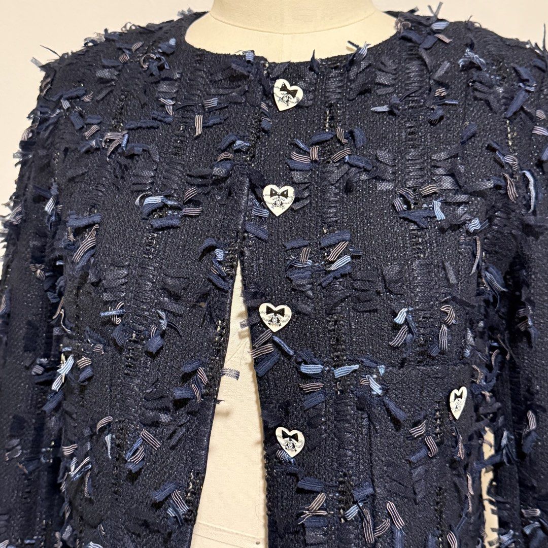 Chanel Tweed Jacket (Category: Luxury Apparel) located in Manila. Submitted by poppyany (Listing ID 1460915529, Image 2). Description: Chanel Tweed Jacket in Navy Blue. Size 40. Fits M-L.