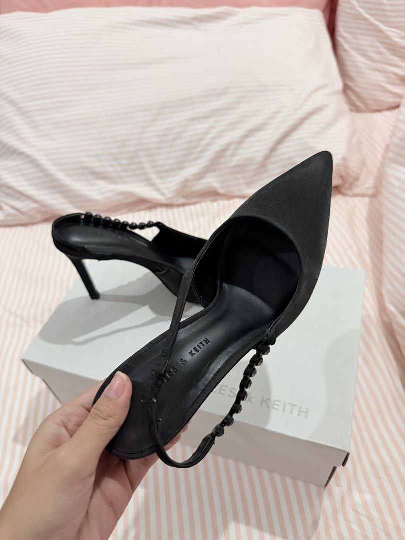 Charles & Keith Black Slingback Heels with Beaded Strap (SIZE 34) (Category: Heels) located in Imus. Submitted by allysadiana (Listing ID 1460724596, Image 3). Description: - Brand: Charles & Keith - Style: Slingback heels - Color: Black - Toe: Pointed - Features: Beaded embellishment on ankle strap - Includes: Original box - Occasion: Dress up any outfit.