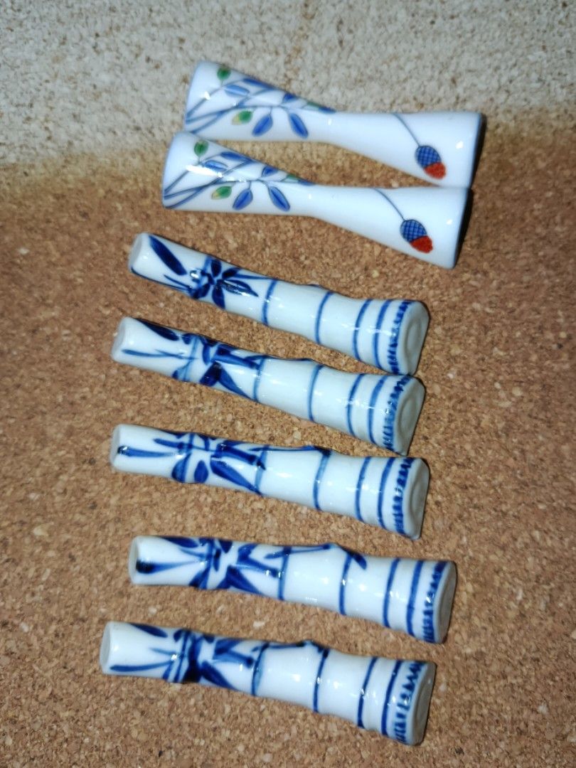 Bamboo design ceramic Chopstick rest 7 pcs (Category: Food Organization & Storage) located in Quezon City. Submitted by kristal68 (Listing ID 1460763511, Image 1). Description: 7 chopsticks rests TAKE ALL FOR P30.