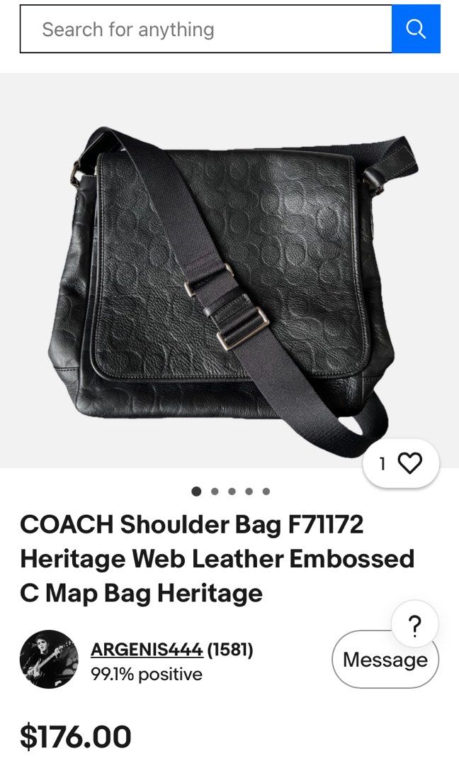 COACH HERRITAGE WEB LEATHER EMBOSSED C MAP BAG (Category: Sling Bags) located in General Mariano Alvarez. Submitted by adonid (Listing ID 1460755438, Image 2). Description: COACH HERRITAGE WEB LEATHER EMBOSSED C MAP BAG GOOD CONDITION NORMAL SIGN OF USAGE ONLY CROSSBODY BAG .
