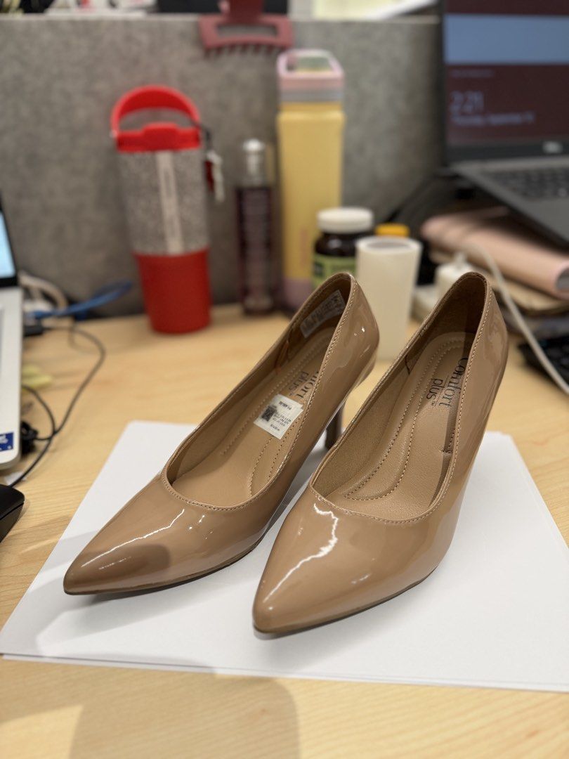 Comfort Plus Patent Nude Pointed Toe Heels (Category: Heels) located in Manila. Submitted by arleng07 (Listing ID 1460767167, Image 2). Description: - Comfort Plus heels - Nude patent finish - Classic pointed-toe pump style - Versatile for work or dressing up - Designed for comfortable wear.